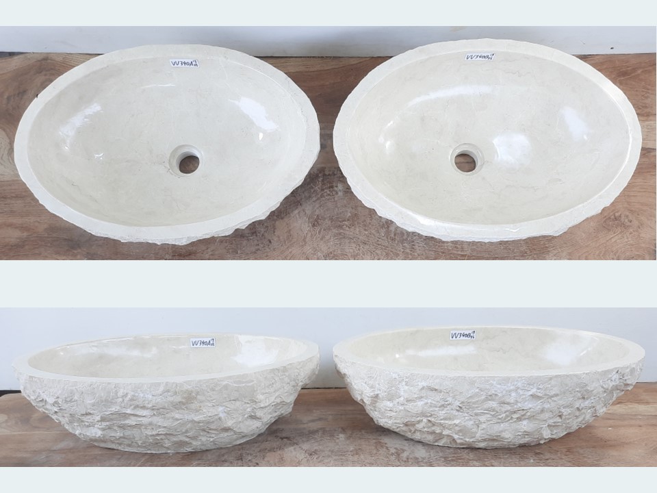 Set ovale waskom riviersteen wit/beige VV340