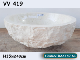 Beige / wit waskom badkamer riviersteen rond VV419 (H15xØ40cm)