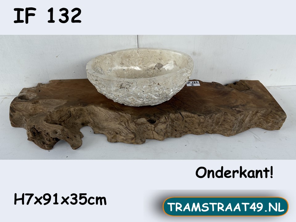 Opzet wastafel plank van teak wortel IF132 (91x35cm)