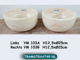 Set ronde waskom toilet wit/beige marmer YM103 (Ø25cm)