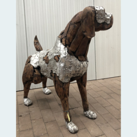 Honden beeld teak hout / aluminium N14 (100 cm)