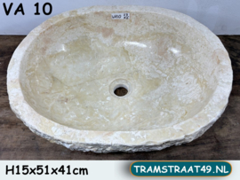 Brede wasbak riviersteen wit/beige VA10 (51x41cm)