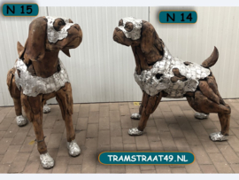 Honden beeld teak hout / aluminium N14 (100 cm)