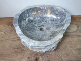 Grijs / wit natuursteen waskom 𝒳57 (43x38cm)