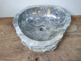 Grijs / wit natuursteen waskom (43x38cm)