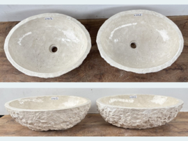 Twee waskommen uit dezelfde steen wit/beige IC35 (51x40cm)