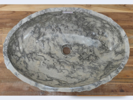 Grijs / wit natuursteen waskom U624 (59x40cm)