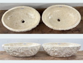 Twee wasbakken uit dezelfde steen wit/beige IC78 (51x36cm)