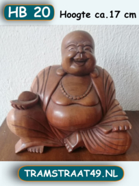 Lucky buddha wood carving  (17 cm)