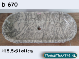 Grijs / wit opzetwasbak trog riviersteen D670 (91x41cm)
