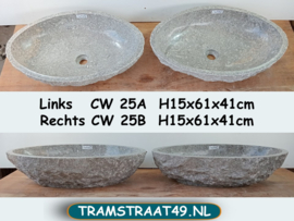 Set brede waskom riviersteen grijs/wit CW25 (61x41cm)