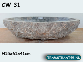 Grijs / wit lavabo breed van riviersteen CW31 (61x41cm)