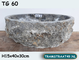 Lavabo riviersteen grijs/wit TG60 (40x30cm)