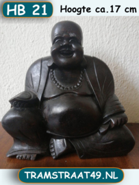 Kleine lachende boeddha houtsnijwerk (17 cm)
