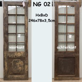Hoge antieke deur teakhout met ruiten NG02