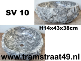 Grijs / wit riviersteen waskom (43x38cm)