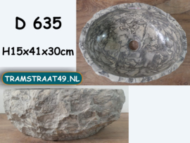 Natuursteen waskom grijs / wit D635 (41x30cm)