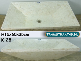 Vierkant waskom natuursteen K28 (60x35cm)