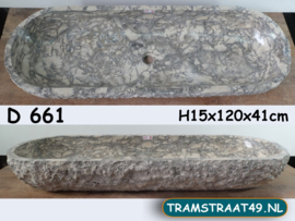 Lange waskom natuursteen grijs/wit D661 (120x41cm)