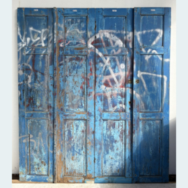 Antieke hoge deur / paneel deur teakhout blauw OK420 (H211cm)