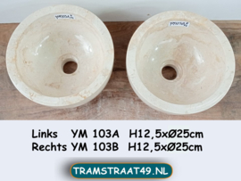 Set ronde waskom toilet wit/beige marmer YM103 (Ø25cm)