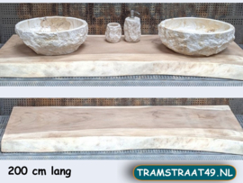 Wastafelblad suar natural 200 cm lang I diverse afmetingen