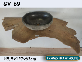 Wastafel opzet plank van teak wortel GV69