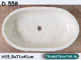 Lange opzetwastafel wit / beige marmer D558 (71x41cm)