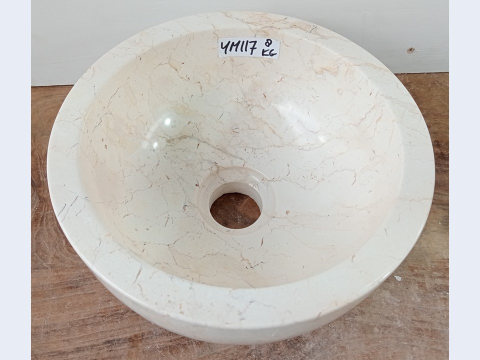 Ronde fontein wc riviersteen beige/wit YM117 (Ø25 cm)