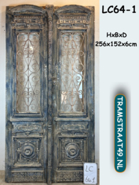 Antieke hoge voordeur met glas & ijzer LC64-1