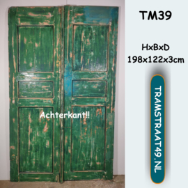 Dubbele antieke teak deur groen TM39