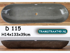 Lange ovale wasbak van riviersteen (133x39cm)
