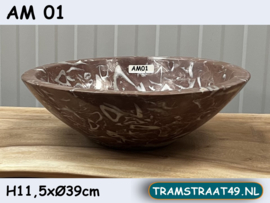 Ronde waskom steen fossiel AM01 (H11,5xØ39cm)