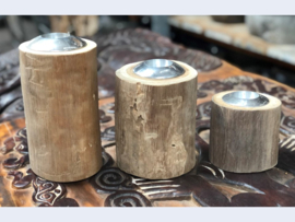Waxinelichthouder teak set van 3
