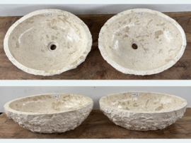 Brede waskom riviersteen wit/beige set IC27 (51x40cm)