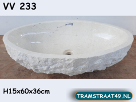 Wit / beige marmer waskom ovaal VV233 (60x36cm)