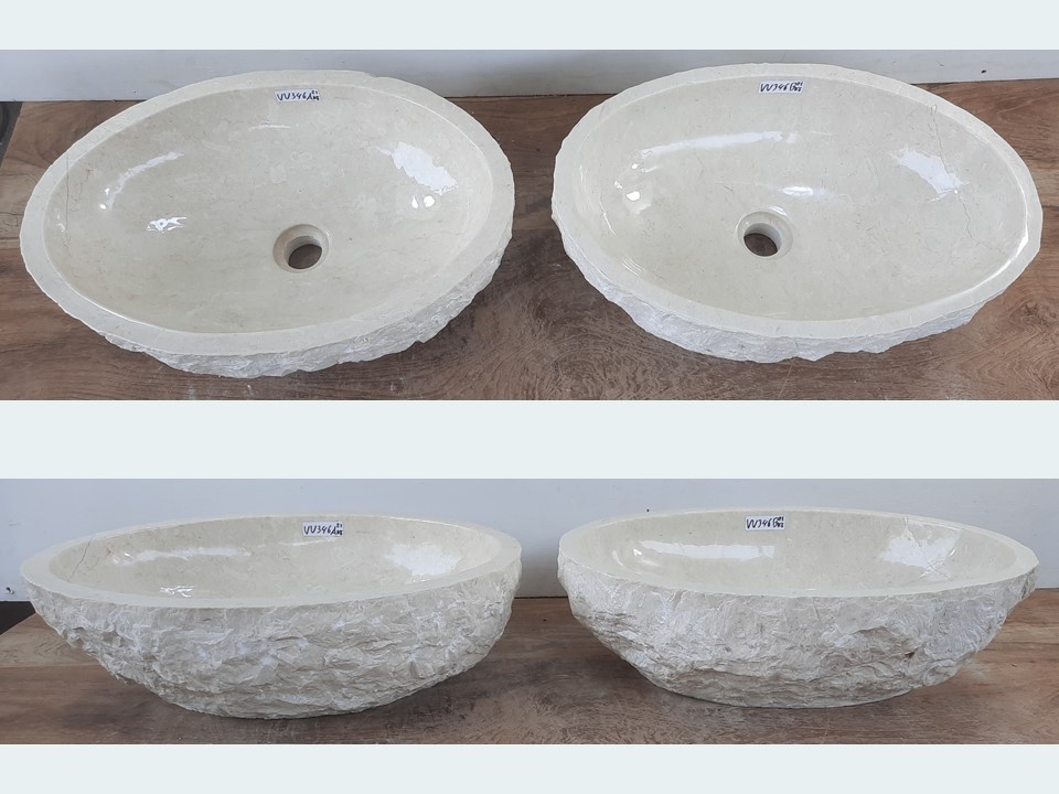 Twee wasbakken uit dezelfde steen wit/beige VV346 (52x36cm)
