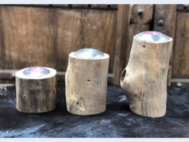 Waxinelichthouder teak set van 3