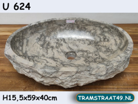 Grijs / wit natuursteen waskom U624 (59x40cm)