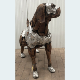 Honden beeld teak hout / aluminium N14 (100 cm)