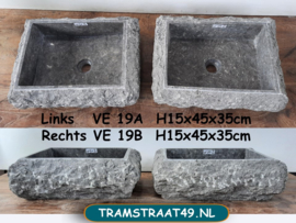 Vierkante waskommen van dezelfde steen grijs/wit VE19