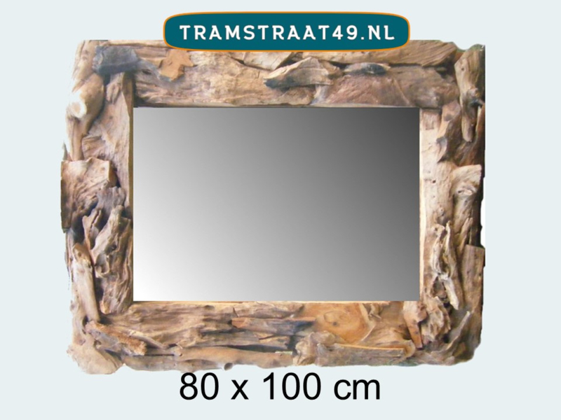 distillatie meer en meer Opname Wandspiegels met houten lijsten, teakhout en drijfhout | Tramstraat 49