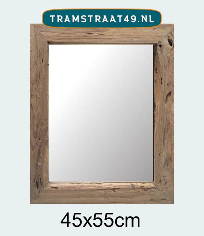 Pennenvriend tempo Lief Wandspiegels met houten lijsten, teakhout en drijfhout | Tramstraat 49