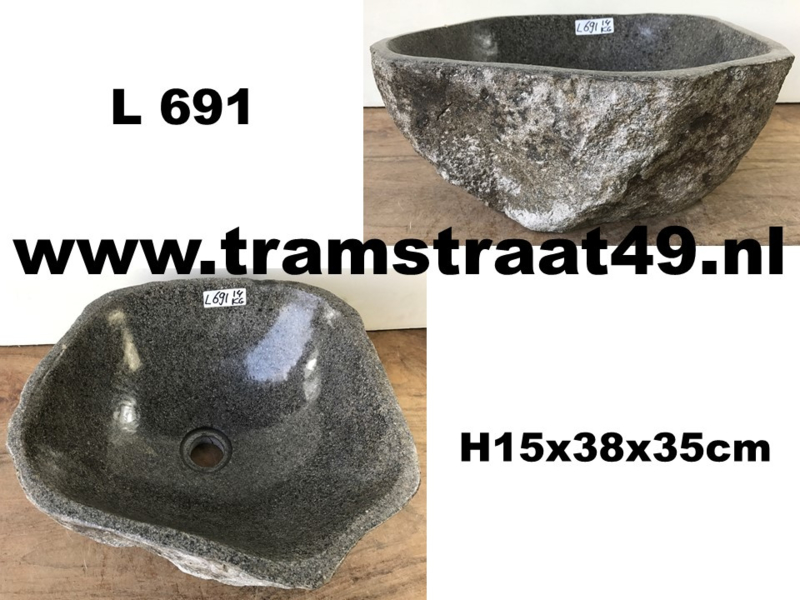 Robuuste stenen waskom (38x35cm) | Riviersteen badkamer waskom | Tramstraat49
