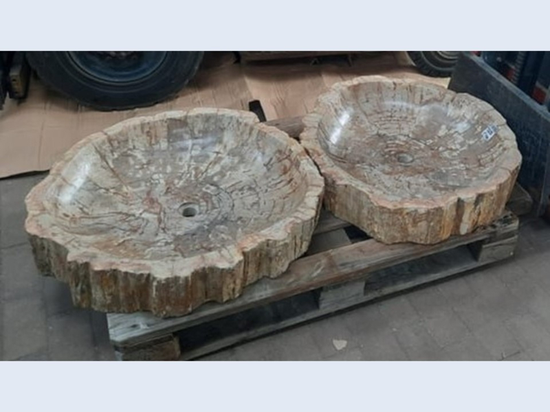Zeeanemoon slang parlement Versteend hout waskom set XL | Dubbele grote wasbak