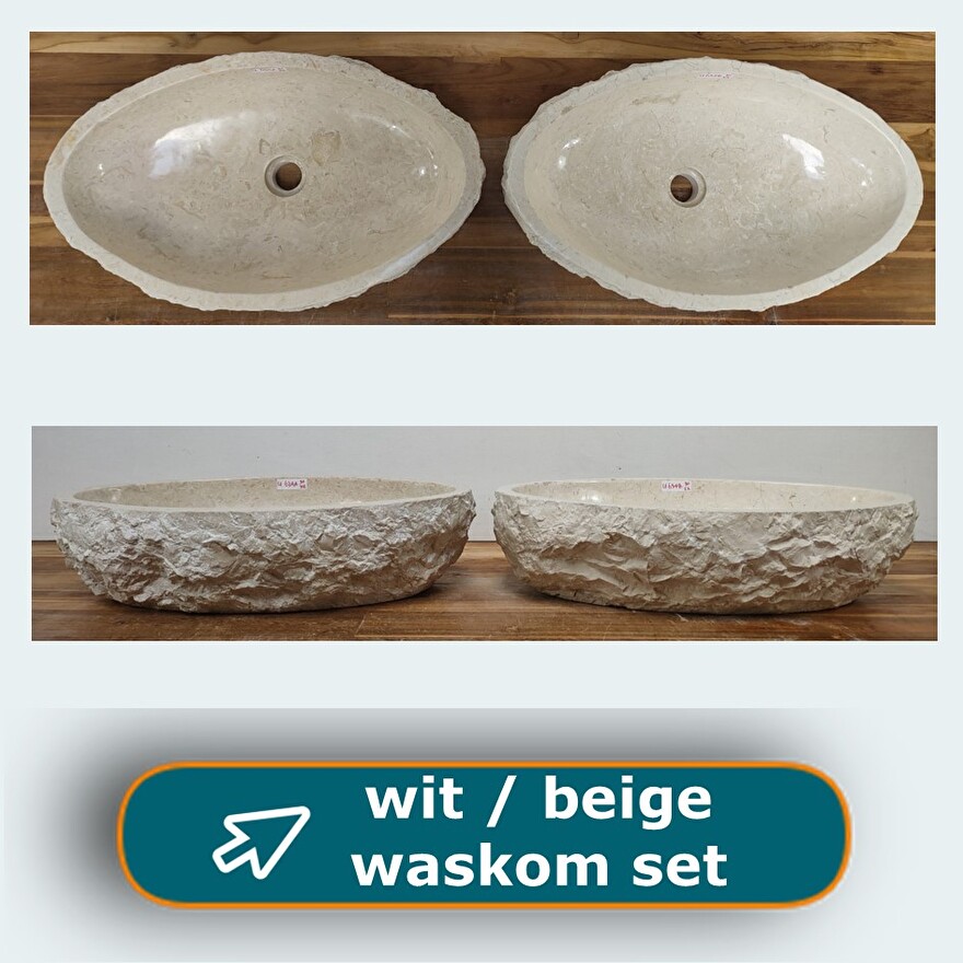 Wit / beige waskom sets -dubbele beige waskom