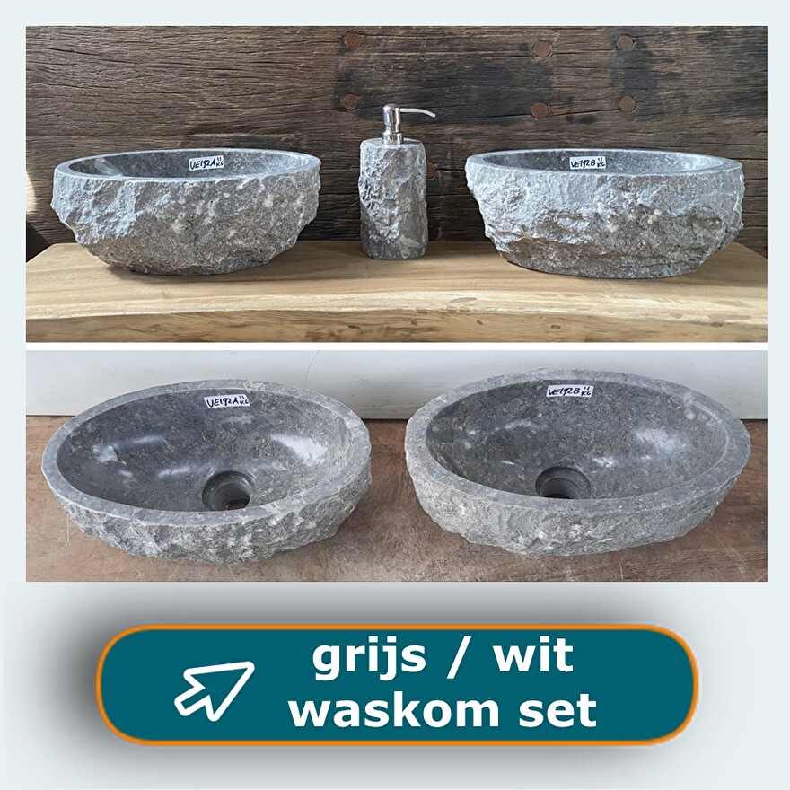 Dubbel grijs / wit waskommen - waskom sets