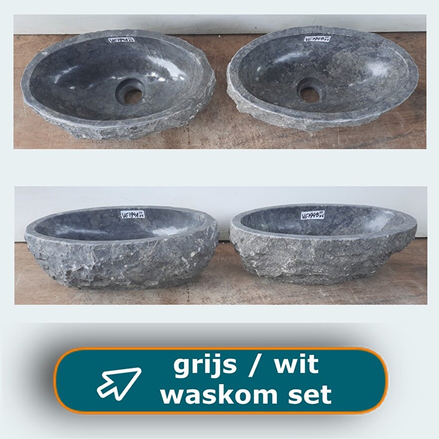 Grijs / wit waskom sets