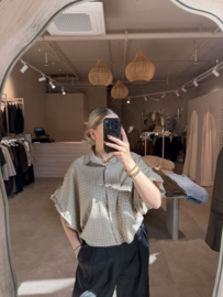 TESSA BLOUSE | BEIGE GEBLOKT
