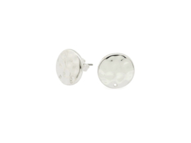 Oorsteker rond gehamerd 14mm zilver - 2 stuks